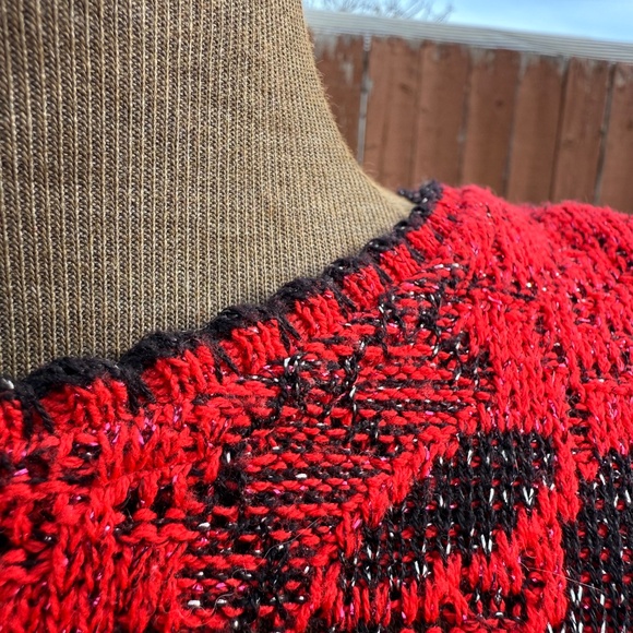 Festive season ready Red, Black and sparkle Rose Knit Sweater - Picture 5 of 9